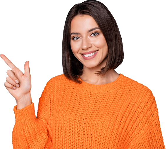 Lady in orange sweater pointing at the Job Board bullet lists
